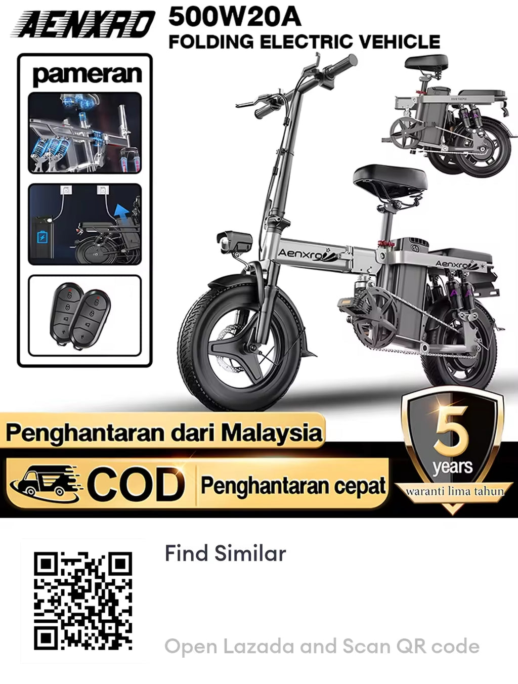 AENXRD DJ Folding electric Bike E-basikal E-basikal lipat Basikal dewasa 48V12ah 🔥Five year warranty🔥 Multiple shock absorbers 電動自行車