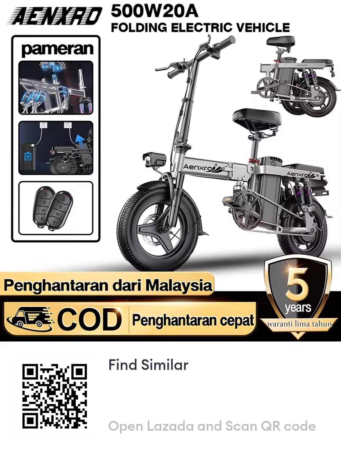 AENXRD DJ Folding electric Bike E-basikal E-basikal lipat Basikal dewasa 48V12ah 🔥Five year warranty🔥 Multiple shock absorbers 電動自行車