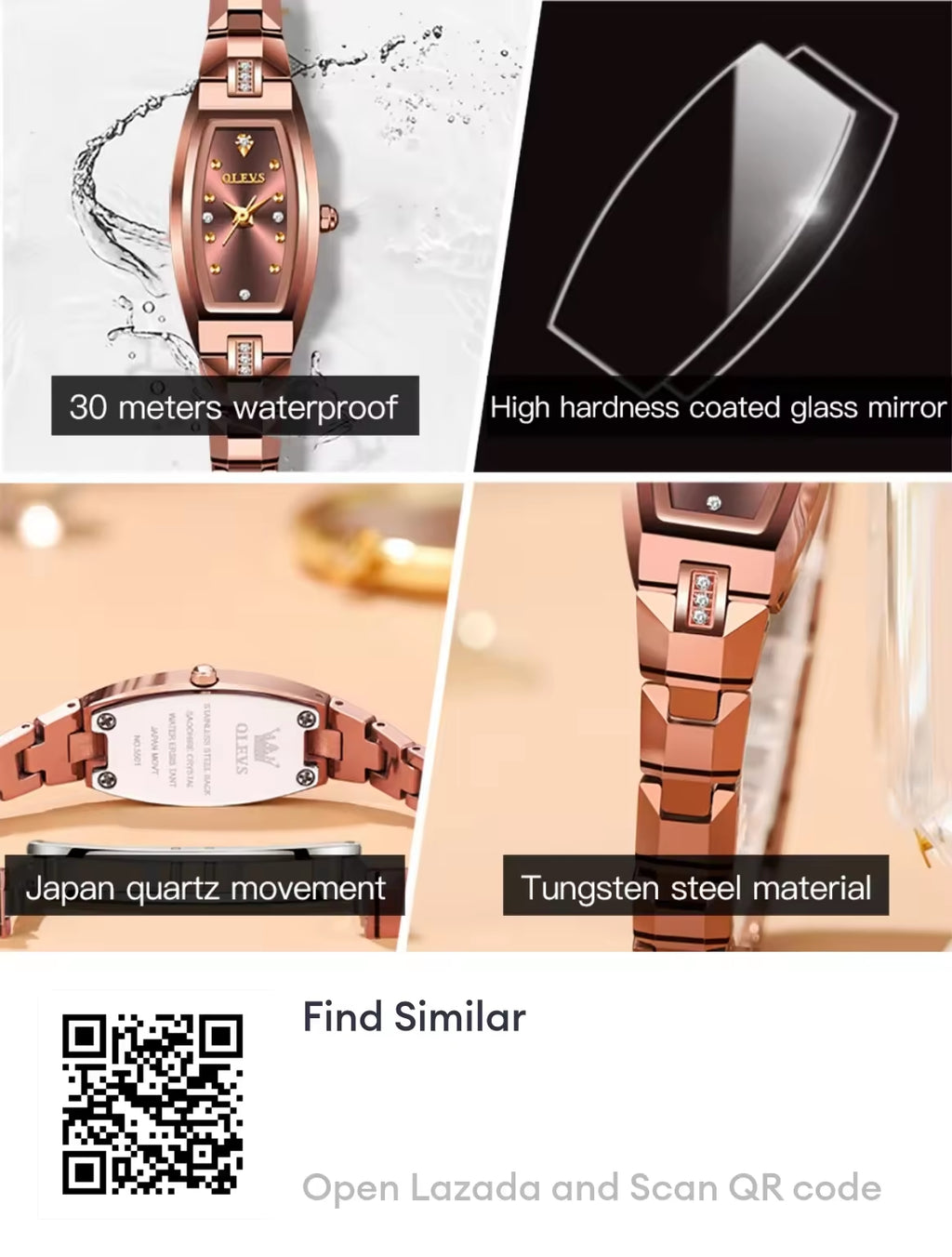 OLEVS Luxury watches for women tungsten steel waterproof original new design fashion square jam tangan perempuan