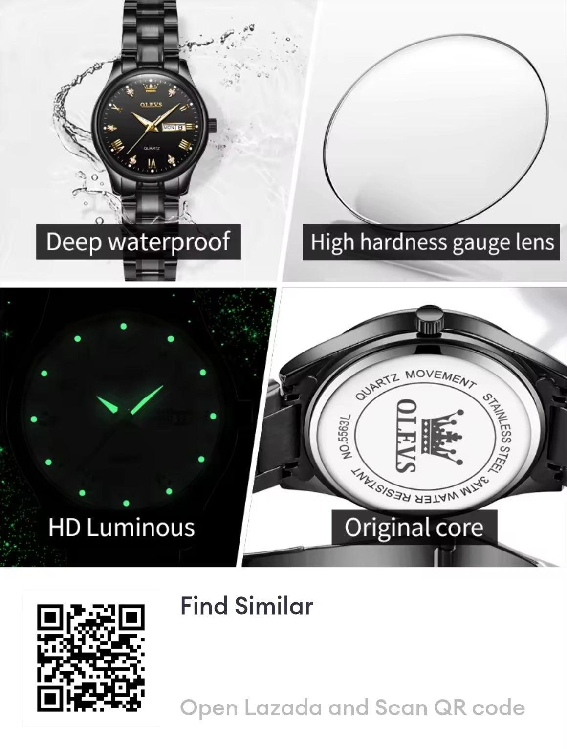 OLEVS watch for women Original Korean style waterproof luxury luminous diamond stainless steel quartz watch