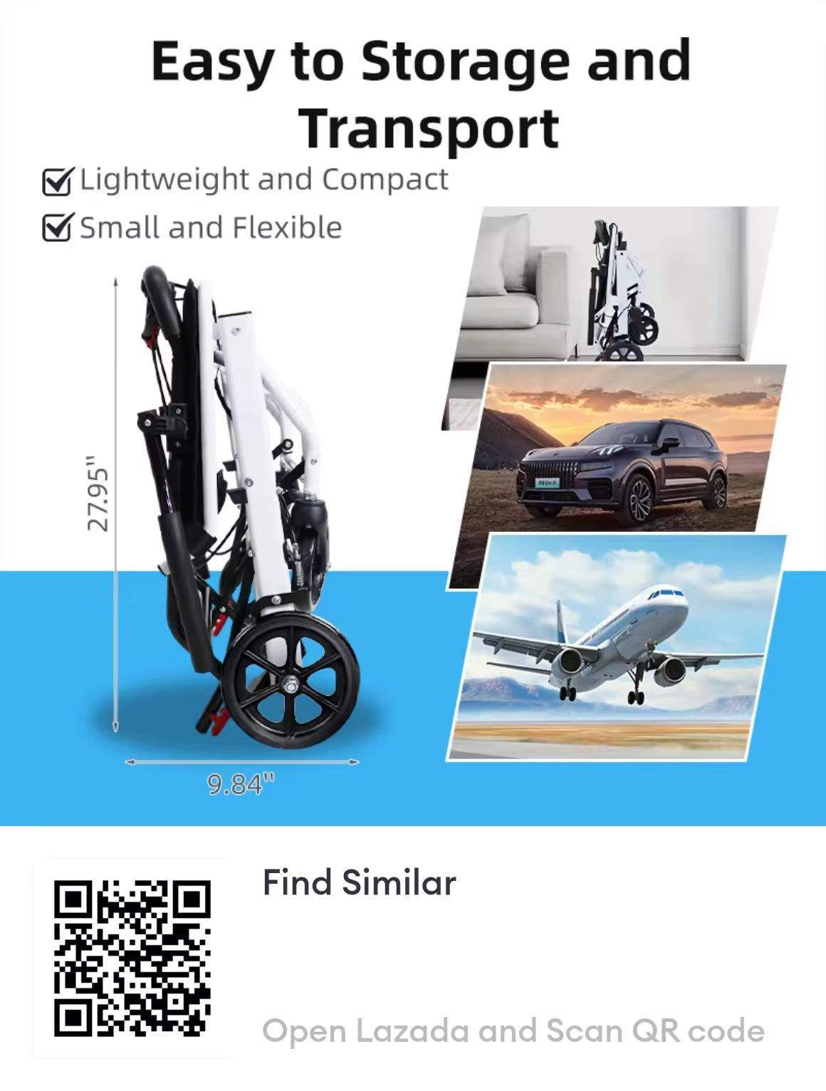 Ultra-light 6.2kg aluminum alloy folding wheelchair portable and can be taken on the plane white elderly disabled travel scooter