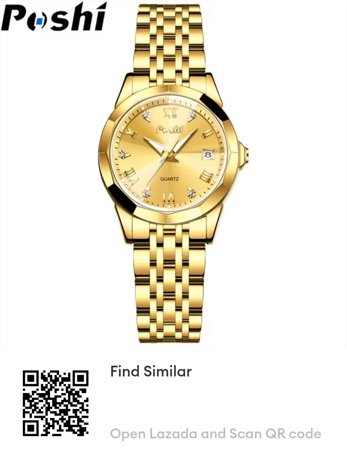 Original POSHI New Women's Fashion Watches Women Casual Analog Quartz Waterproof Watch Automatic Date Classic Stainless Steel Ladies Watches Jam Tangan Wanita Perempuan