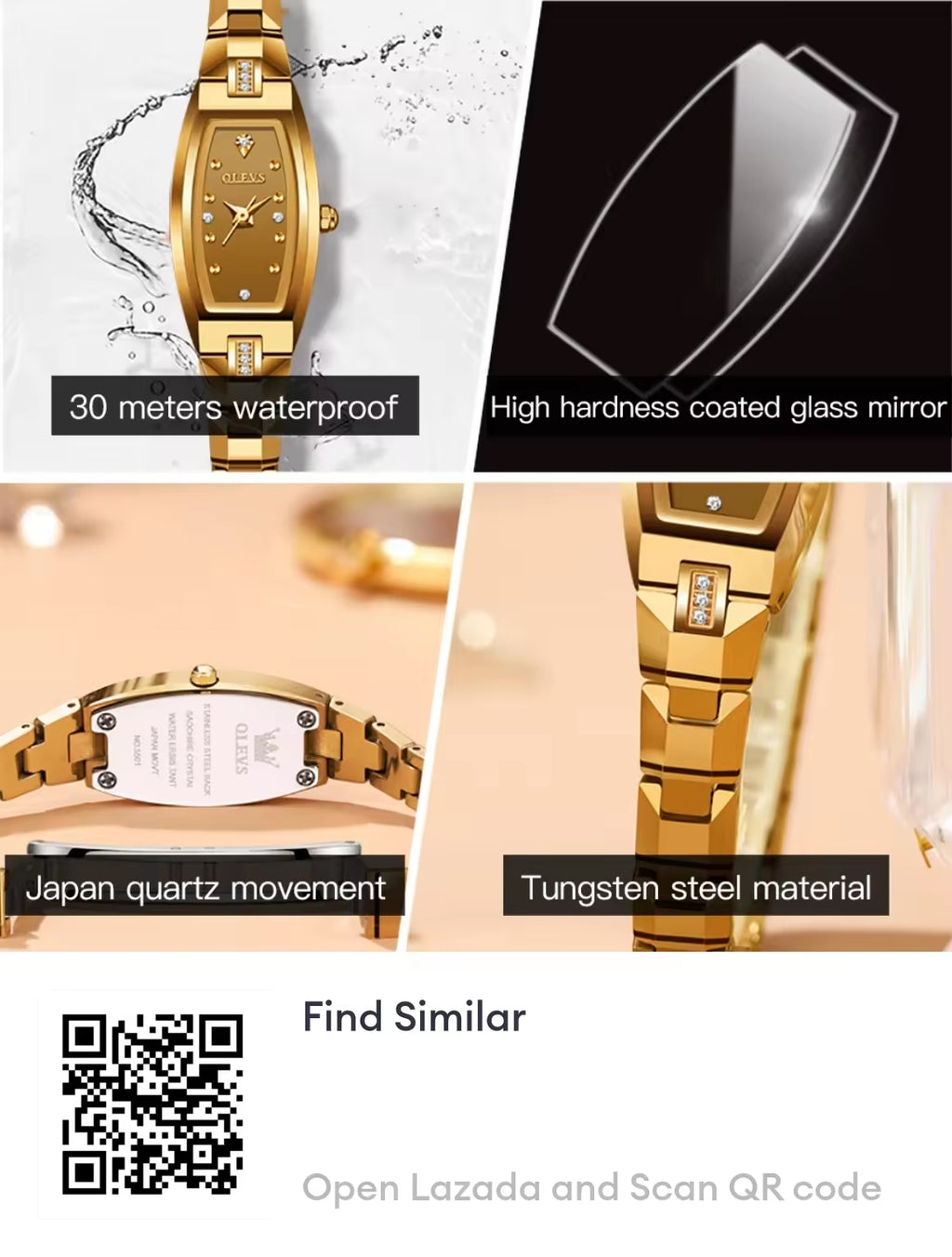 OLEVS Luxury watches for women tungsten steel waterproof original new design fashion square jam tangan perempuan